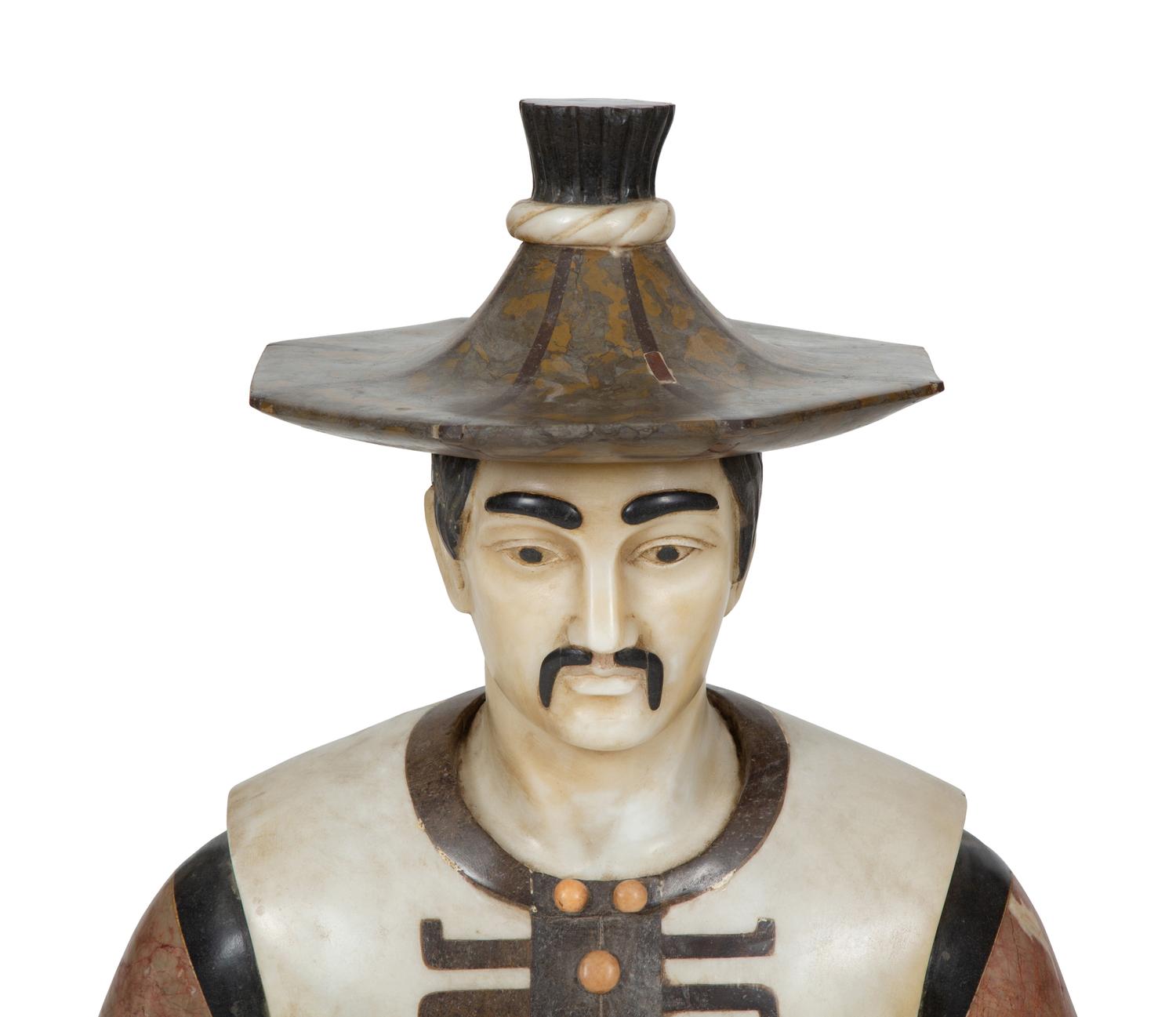 An Italian Specimen Marble Bust of a Man on Marble Pedestal