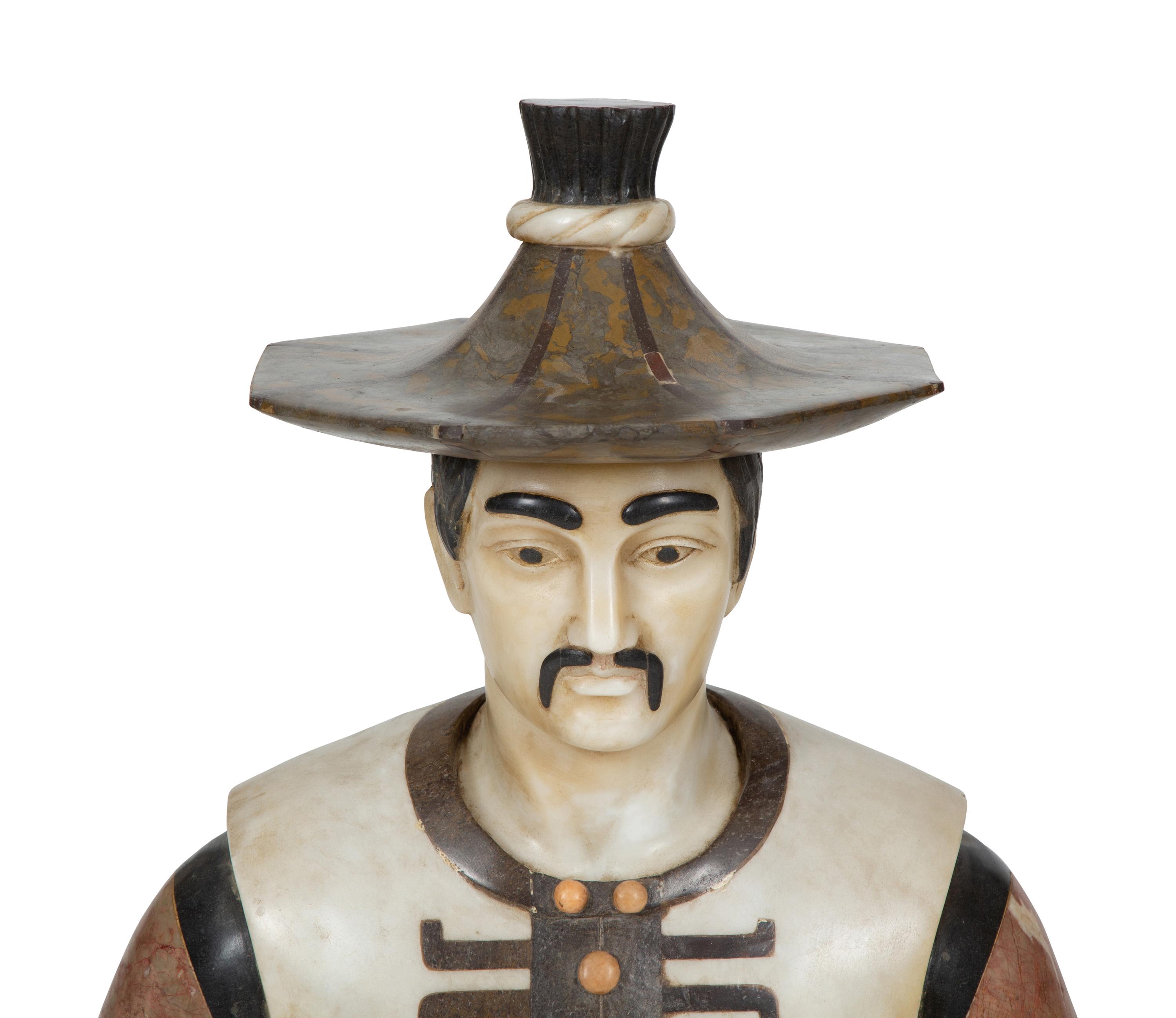 An Italian Specimen Marble Bust of a Man on Marble Pedestal
