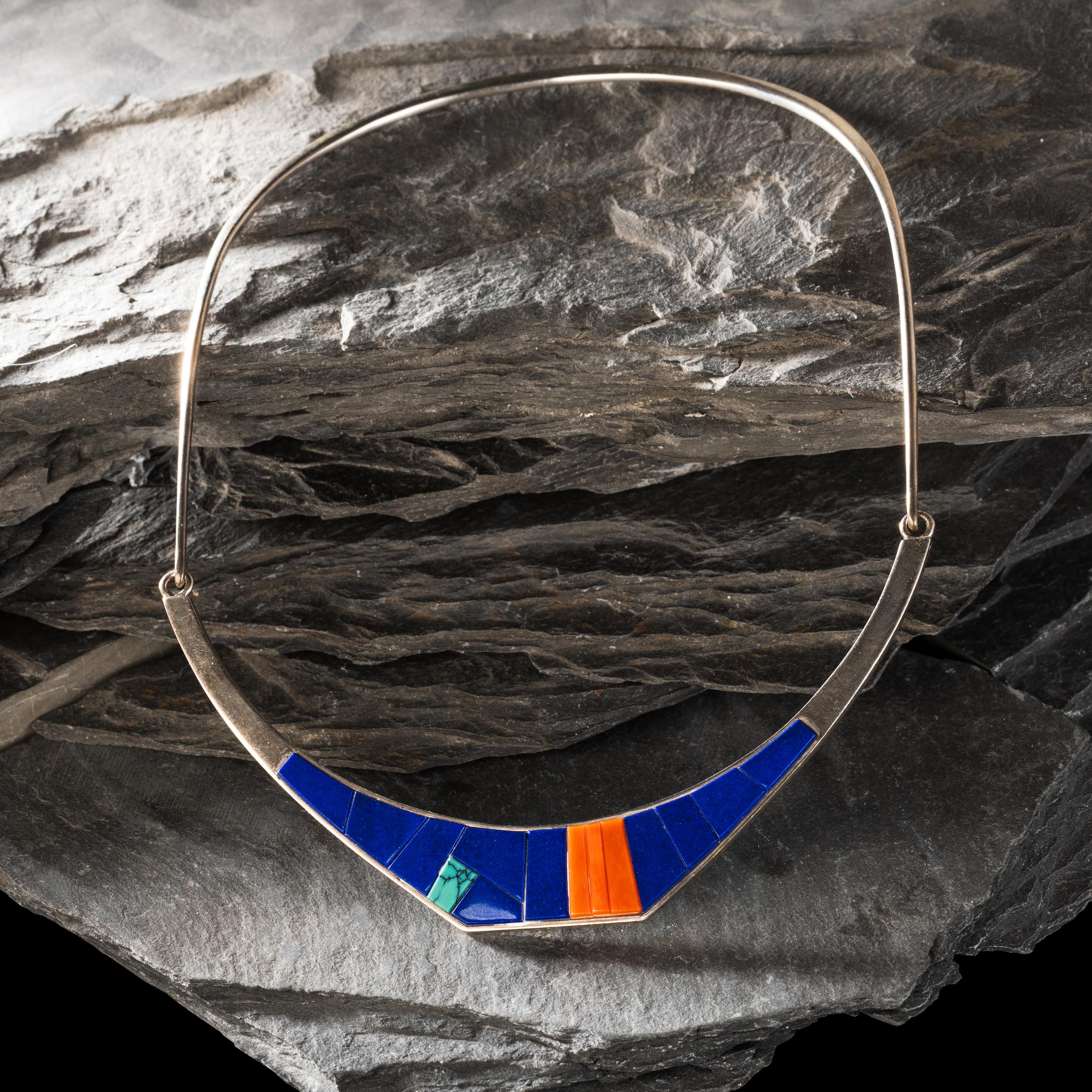 Richard Chavez (San Felipe, b. 1949) — Silver and Multi-stone Inlay Collar Necklace