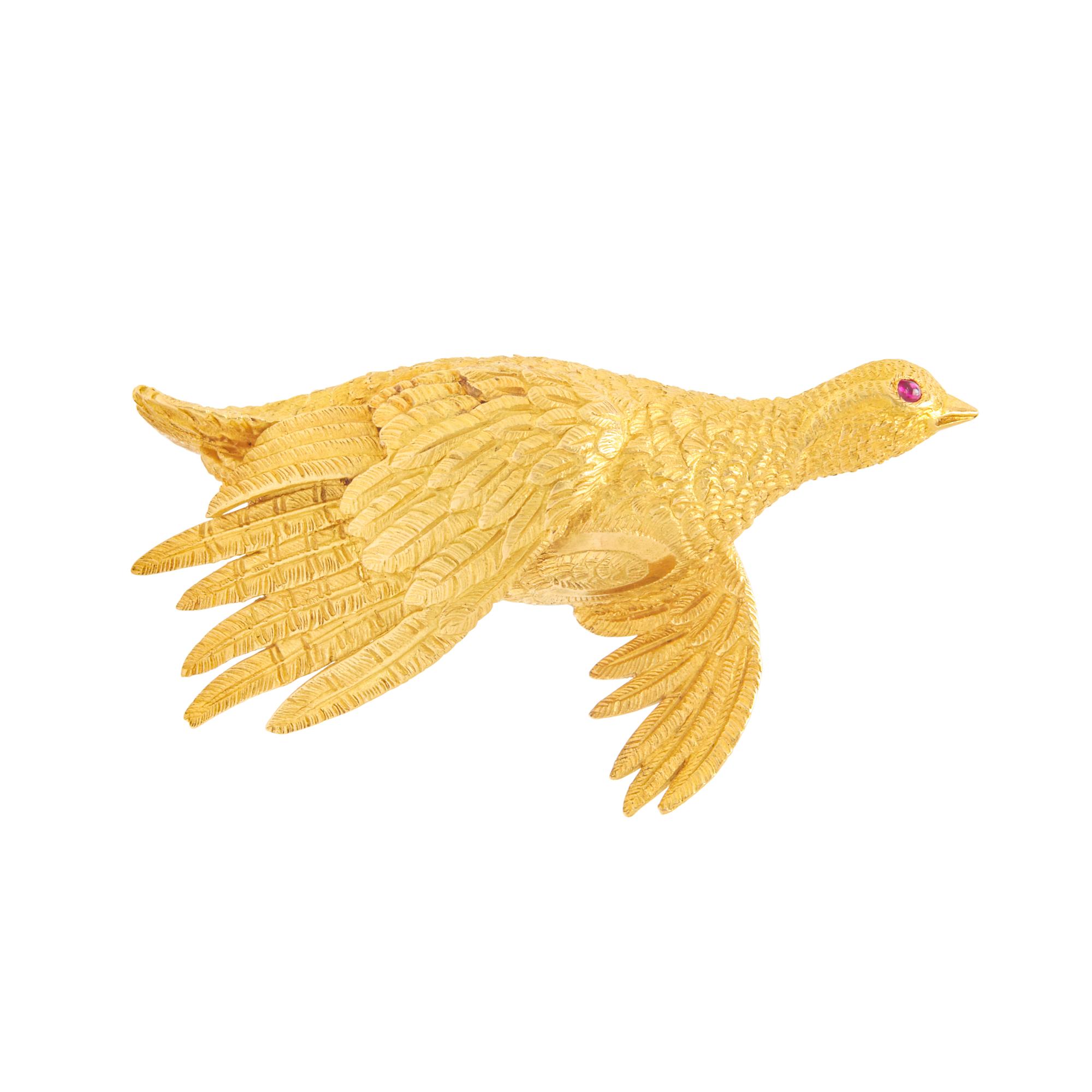 HERMÈS, YELLOW GOLD GROUSE BROOCH