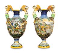 A Pair of Italian Majolica Urns