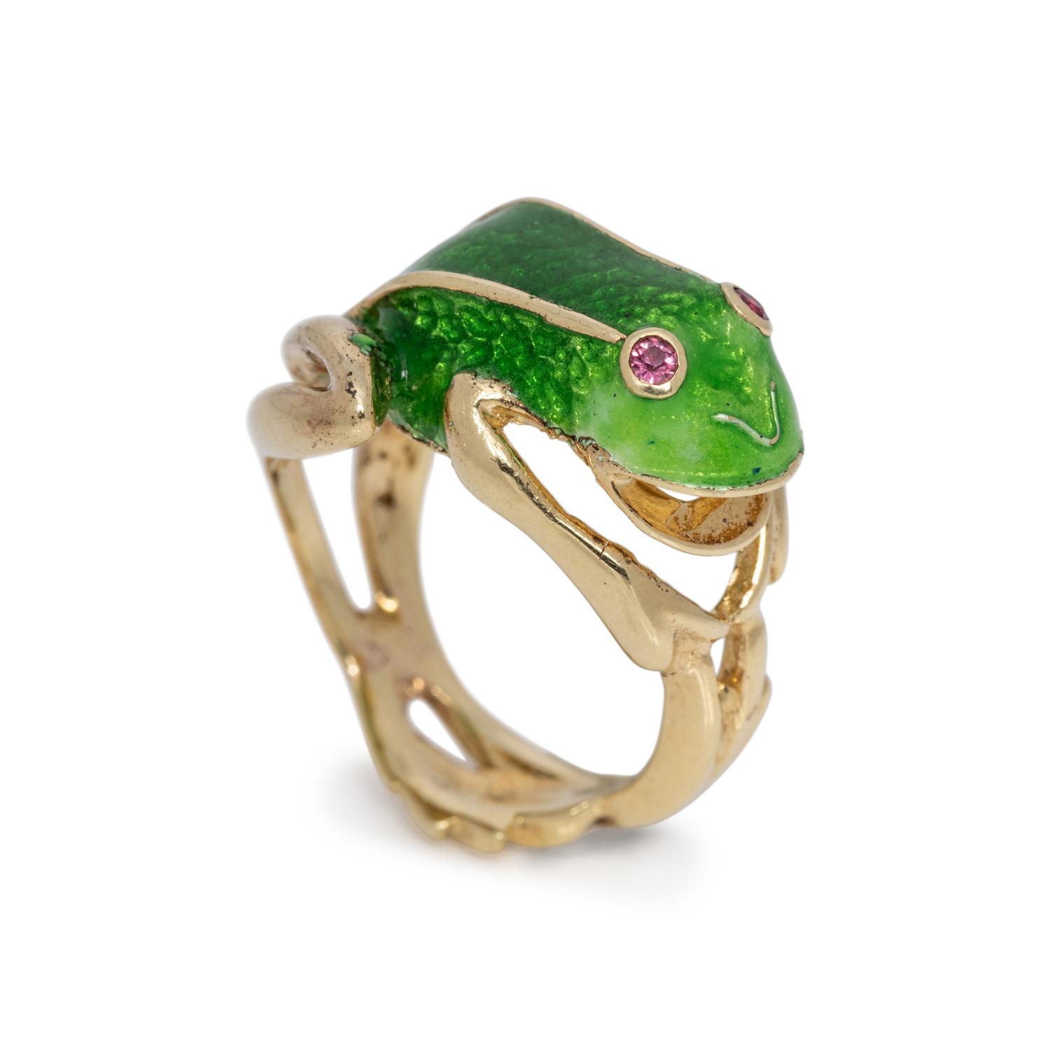 YELLOW GOLD AND ENAMEL FROG RING