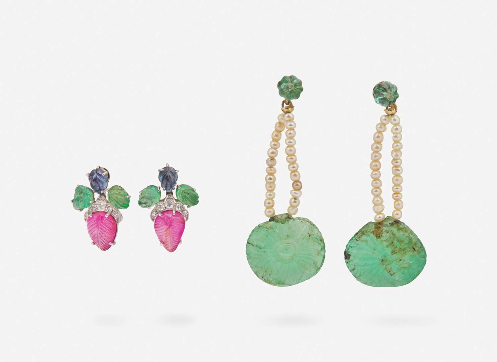 Two Pairs of Carved Gemstone Earrings
