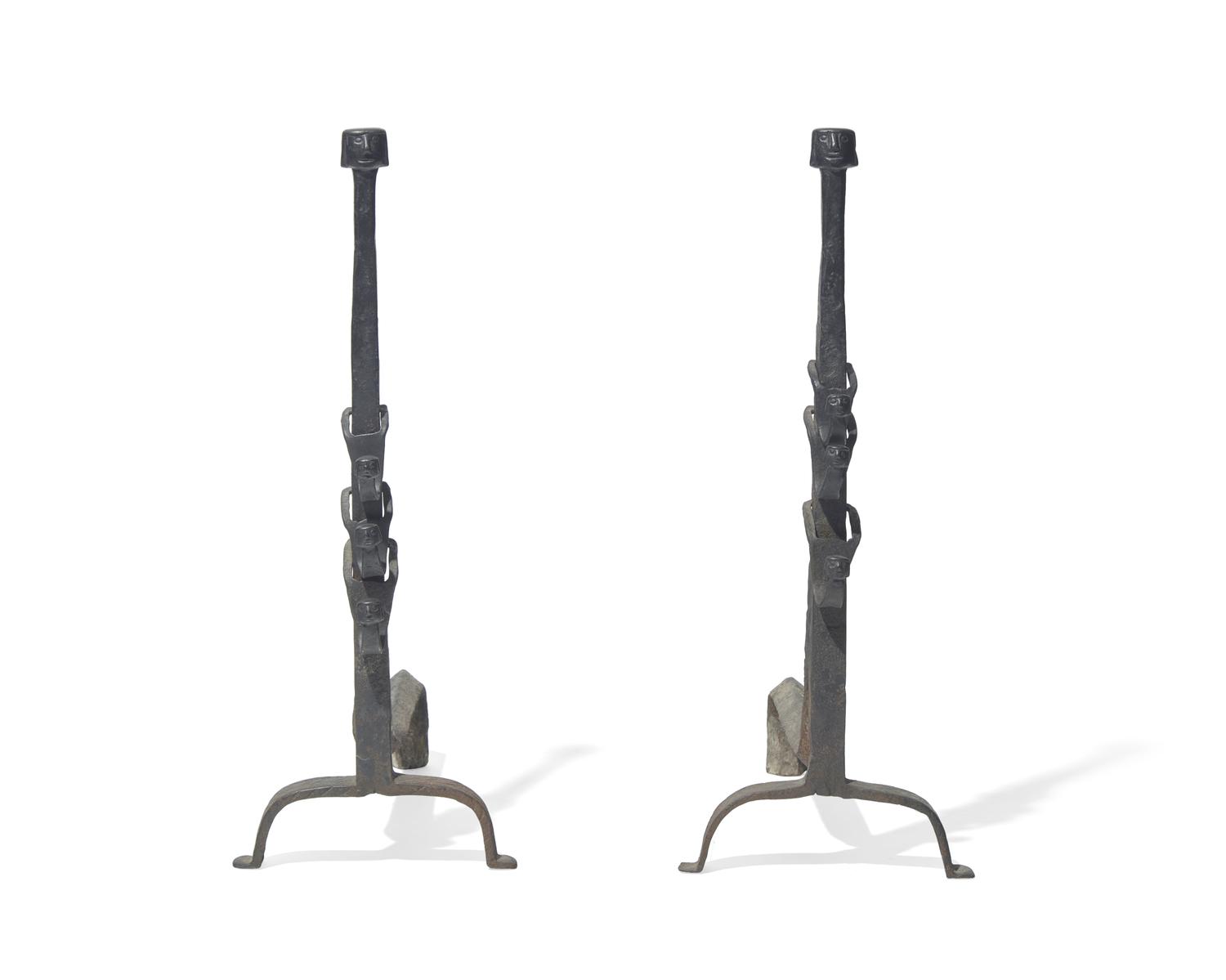 A Pair of Wrought Iron Andirons, Northern European, Probably 17th Century