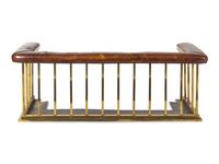 An English Leather-Upholstered Brass Club Fender