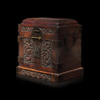 A Small Chinese Carved Hardwood Seal Chest 硬木雕雲龍紋官皮箱