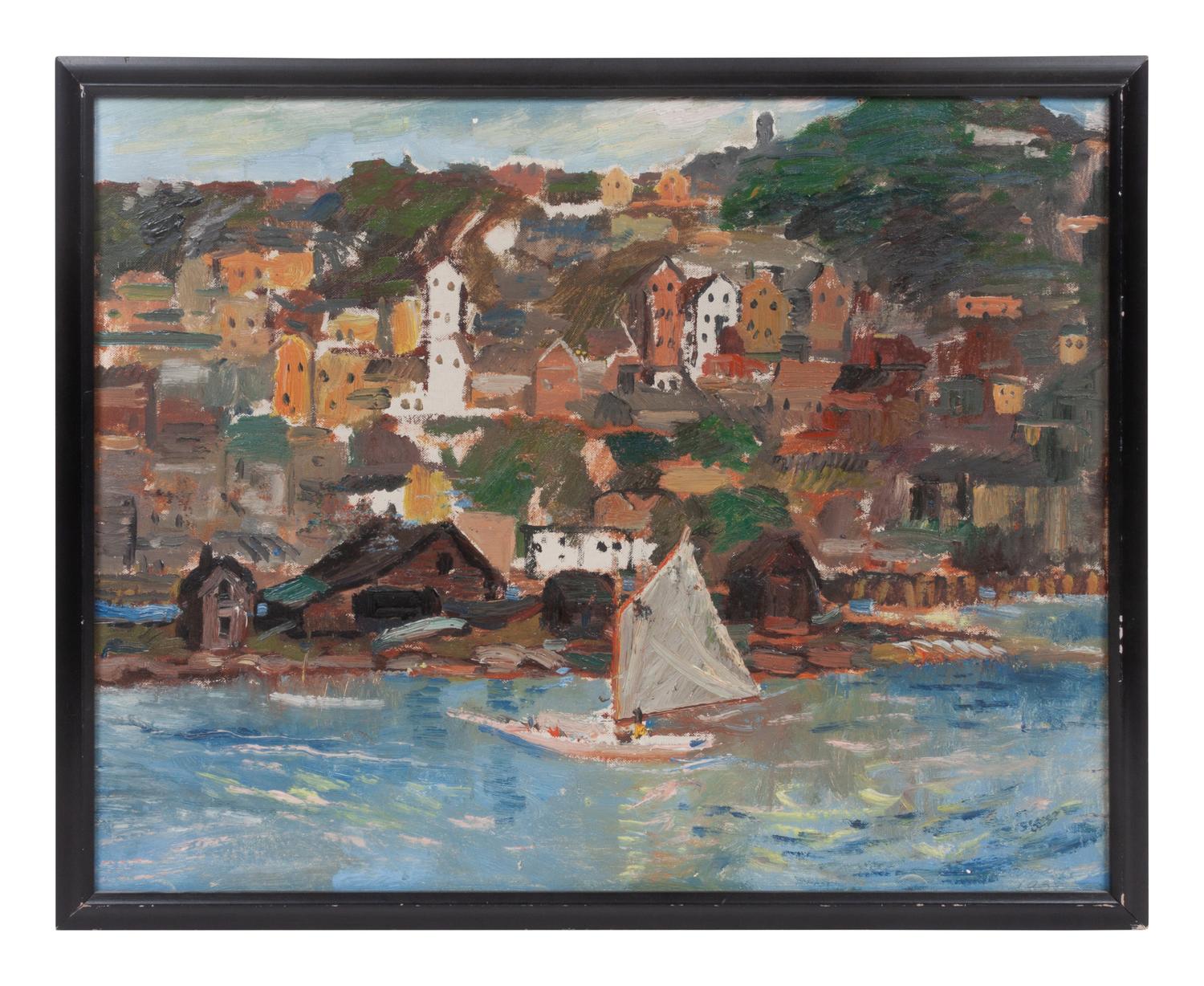 Fishing Village with Sailboat, 1930