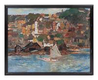 Fishing Village with Sailboat, 1930