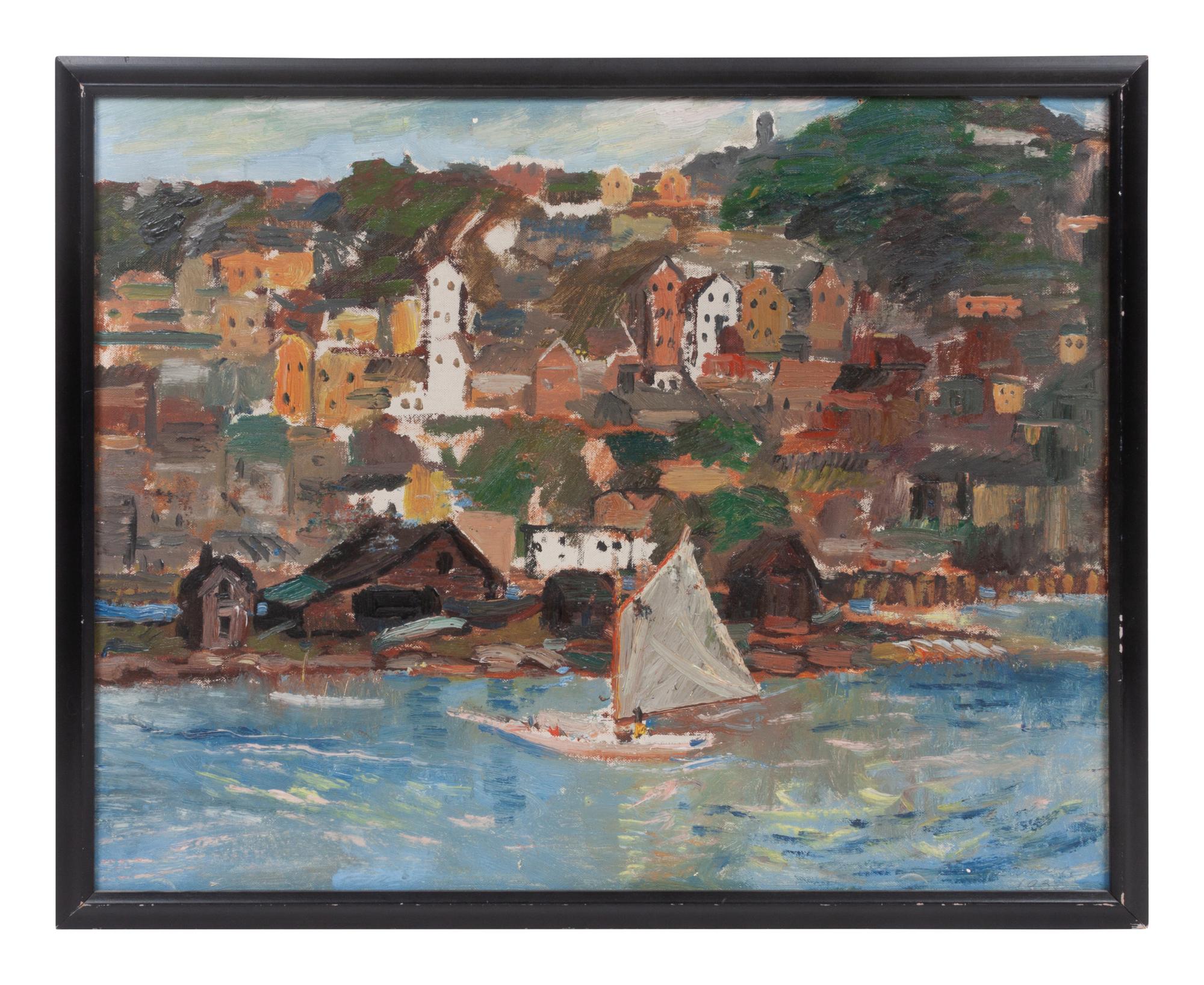 Fishing Village with Sailboat, 1930