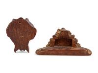 A Carved Oak Devil's Mask with a Giltwood Cherub Mask