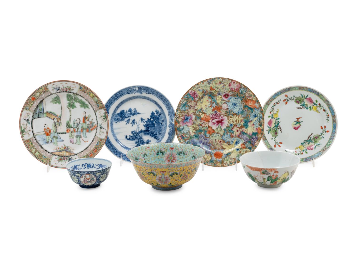 Seven Chinese Famille Rose Porcelain Wares