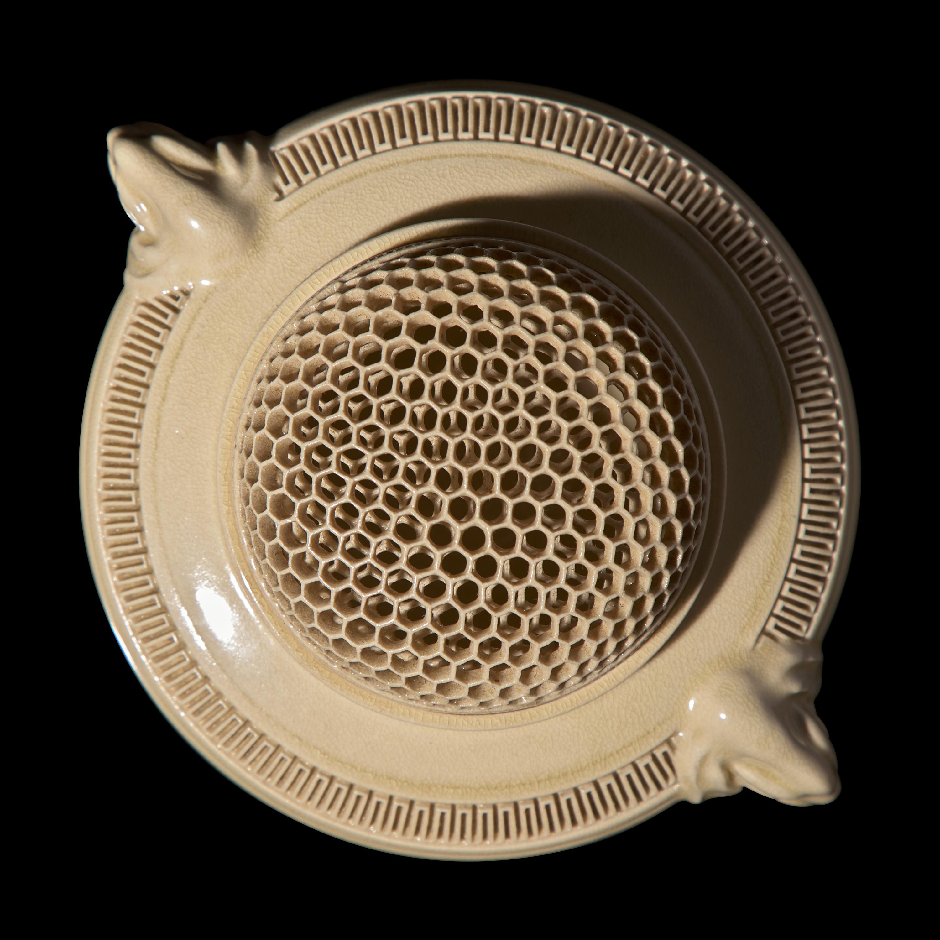 A Pair of 'Butterflies and Wisteria' Small Dishes, Kinkozan Workshop, and a Fine Satsuma-Type Pottery Koro with Pierced Cover, Meiji Period