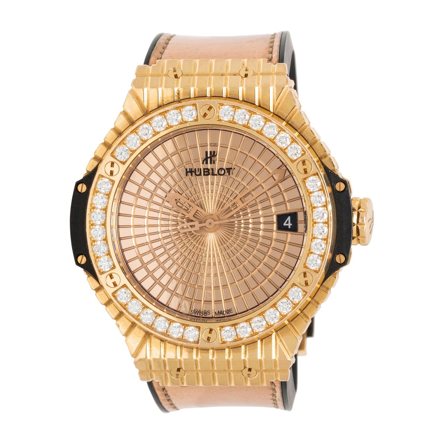 HUBLOT, 'BIG BANG CAVIAR' 18K ROSE GOLD AND DIAMOND DATE WATCH, BOX