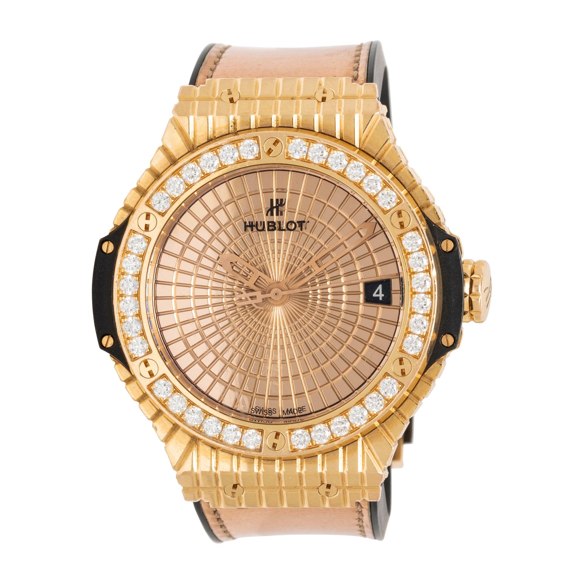HUBLOT, 'BIG BANG CAVIAR' 18K ROSE GOLD AND DIAMOND DATE WATCH, BOX