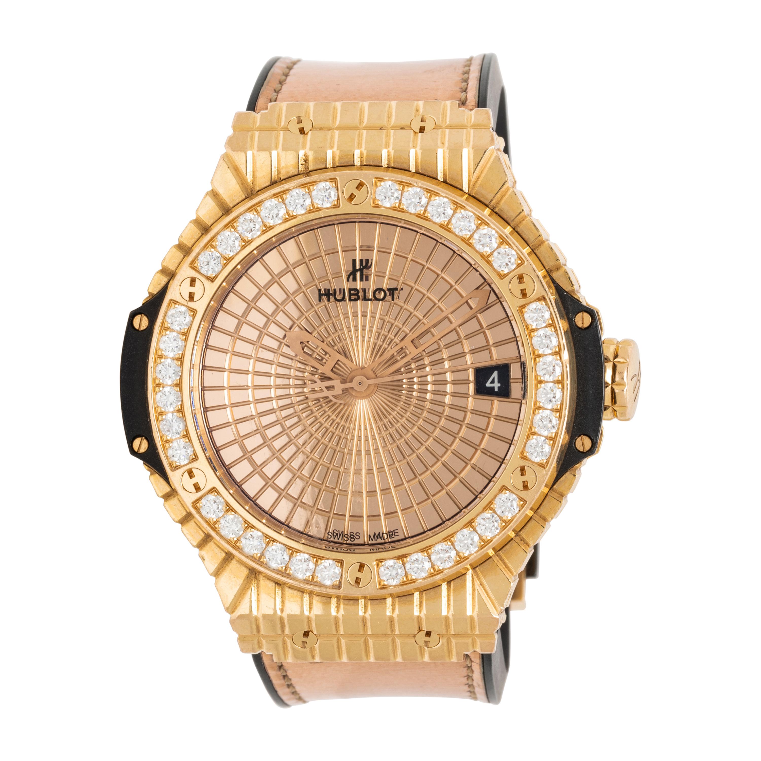 HUBLOT, 'BIG BANG CAVIAR' 18K ROSE GOLD AND DIAMOND DATE WATCH, BOX