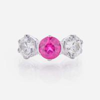 An Antique Three-Stone Ruby and Diamond Ring
