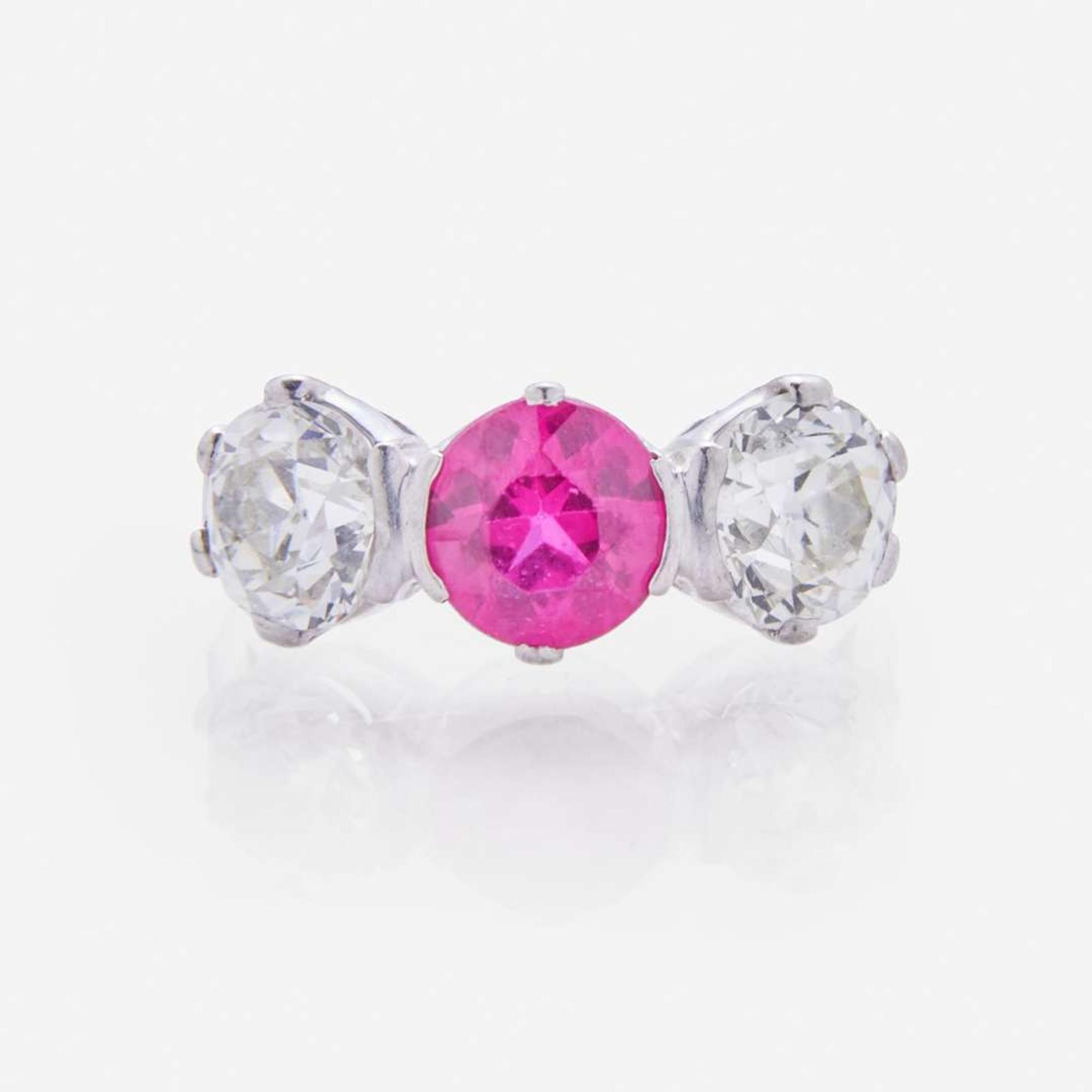 An Antique Three-Stone Ruby and Diamond Ring