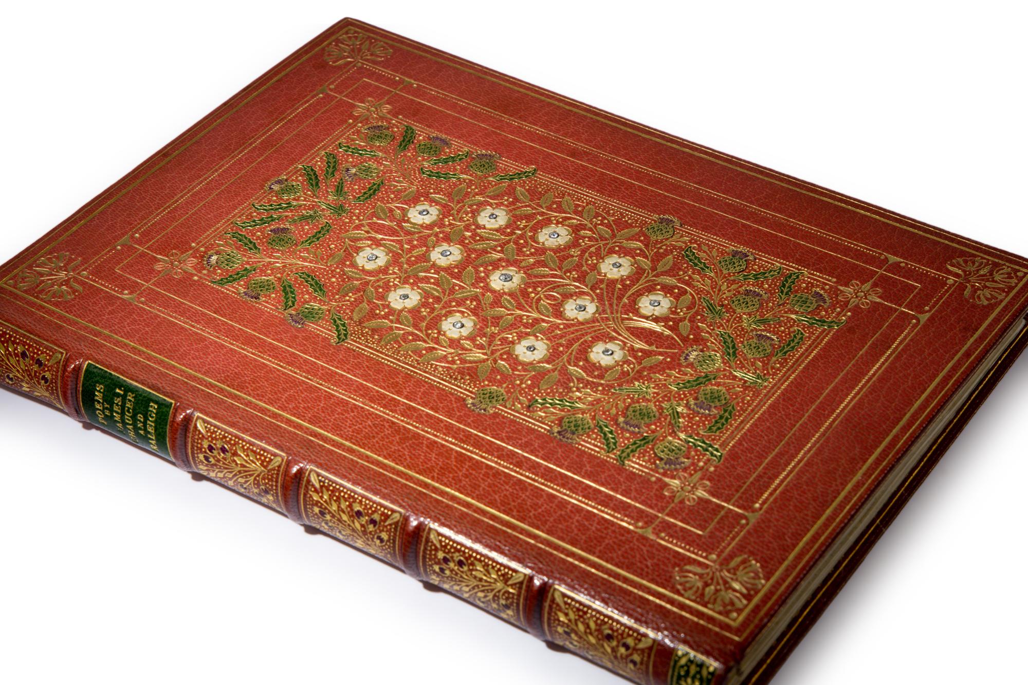ALBERTO SANGORSKI While a Prisoner and Other Early English Poems , by James I, Geoffrey Chaucer, and Sir Walter Raleigh, in English, illuminated manuscript on paper [England, London, c. 1930]