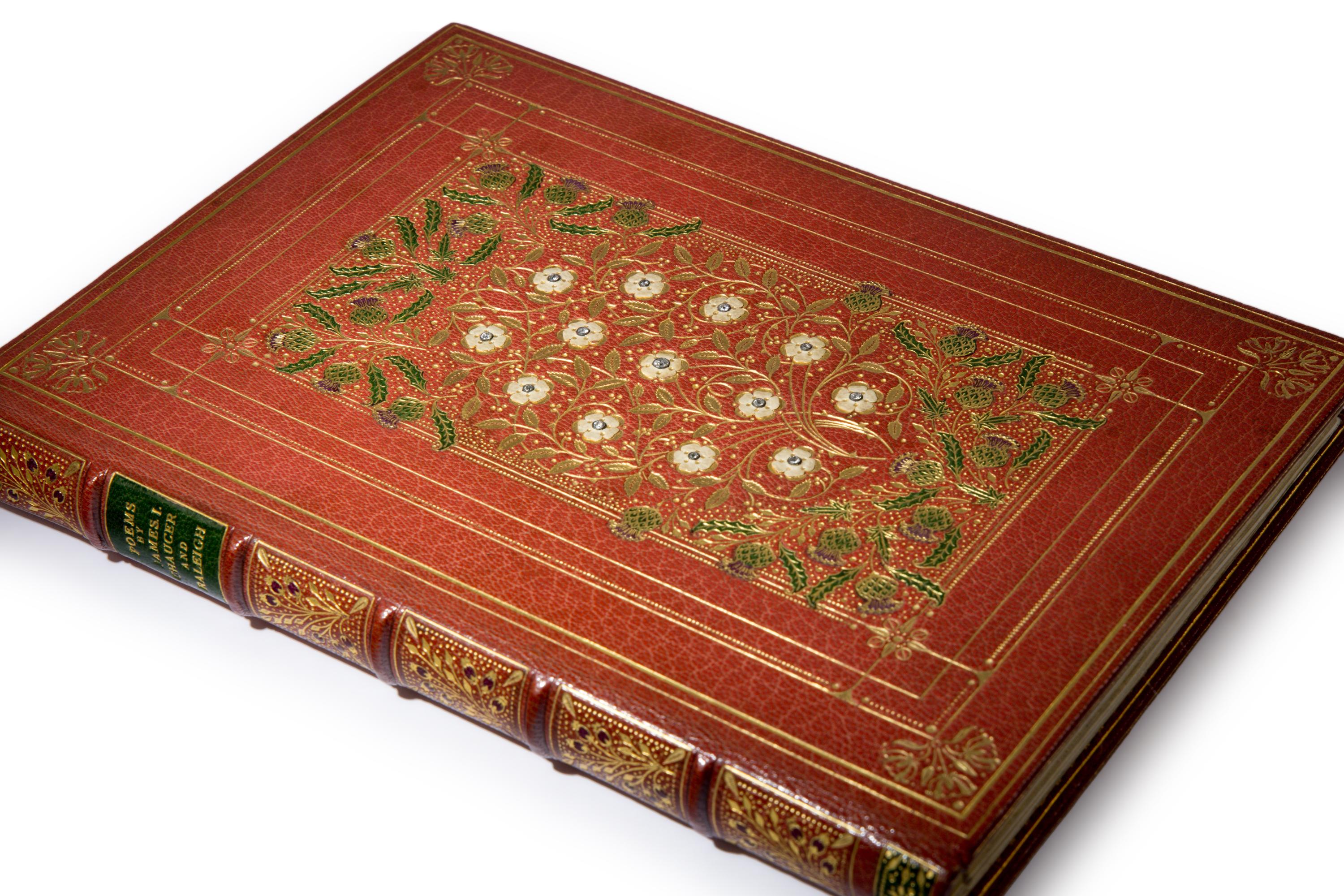 ALBERTO SANGORSKI While a Prisoner and Other Early English Poems , by James I, Geoffrey Chaucer, and Sir Walter Raleigh, in English, illuminated manuscript on paper [England, London, c. 1930]