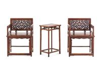 A Pair of Huali Low-Backed Armchairs and Matching Stand Table