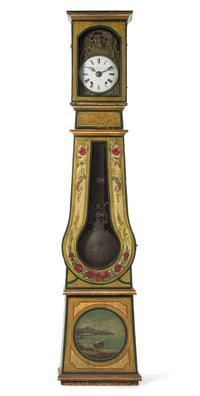 A French Painted Tall Case Clock Height 86 1/2 x width 17 1/4 x depth 9 inches. — 19TH CENTURY