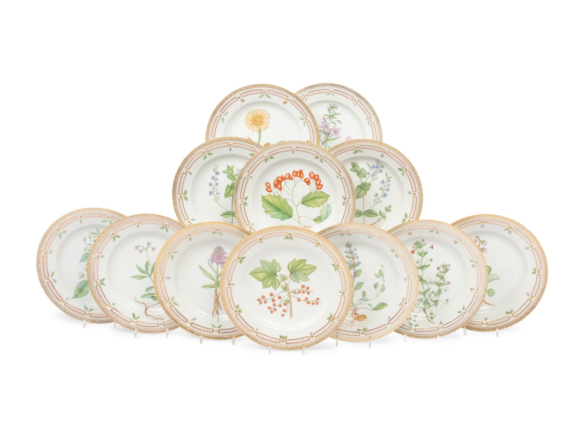 A Group of Twelve Royal Copenhagen Flora Danica Porcelain Dinner Plates