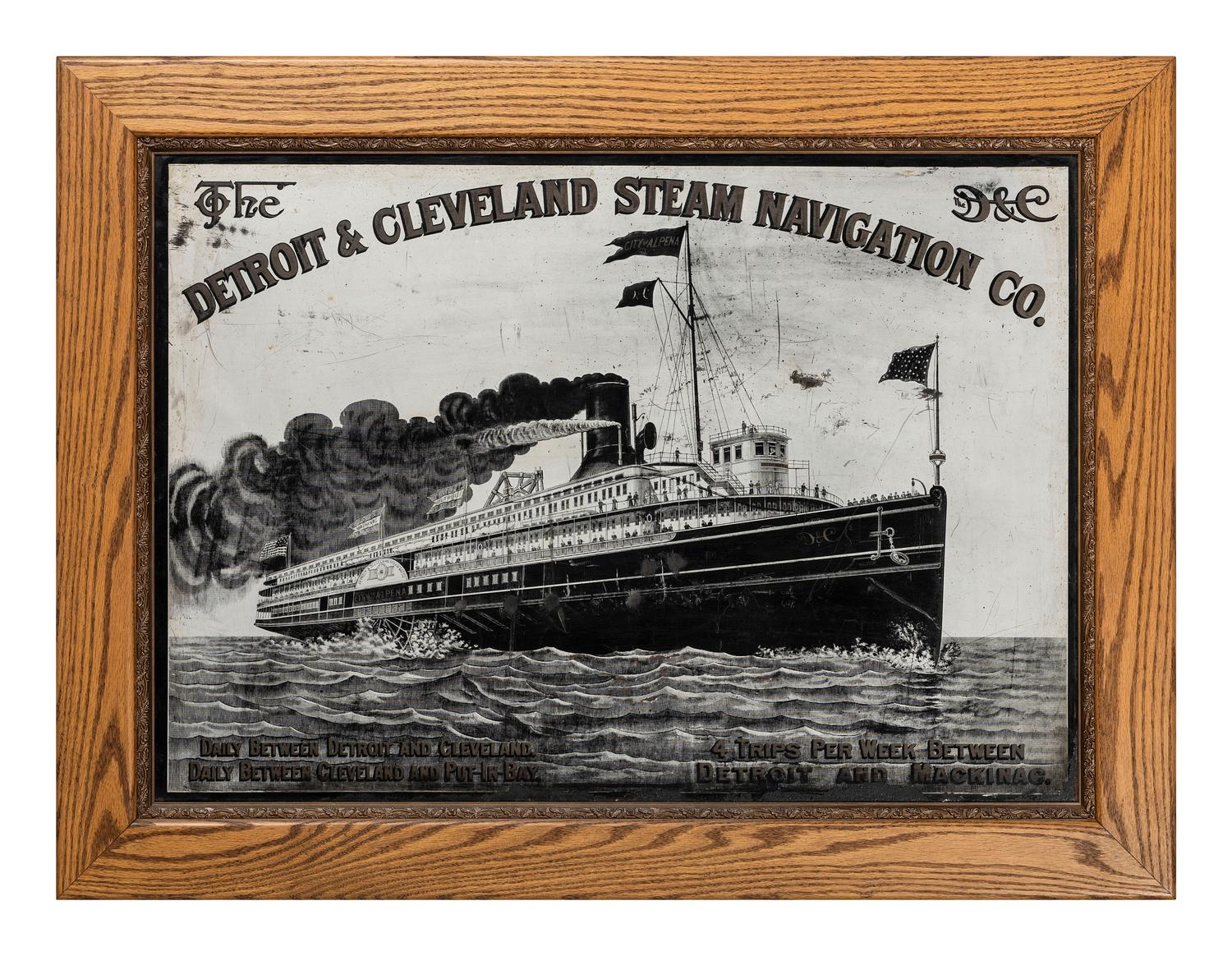 A Detroit & Cleveland Steam Navigation Co . Tin Lithograph Advertising Tray