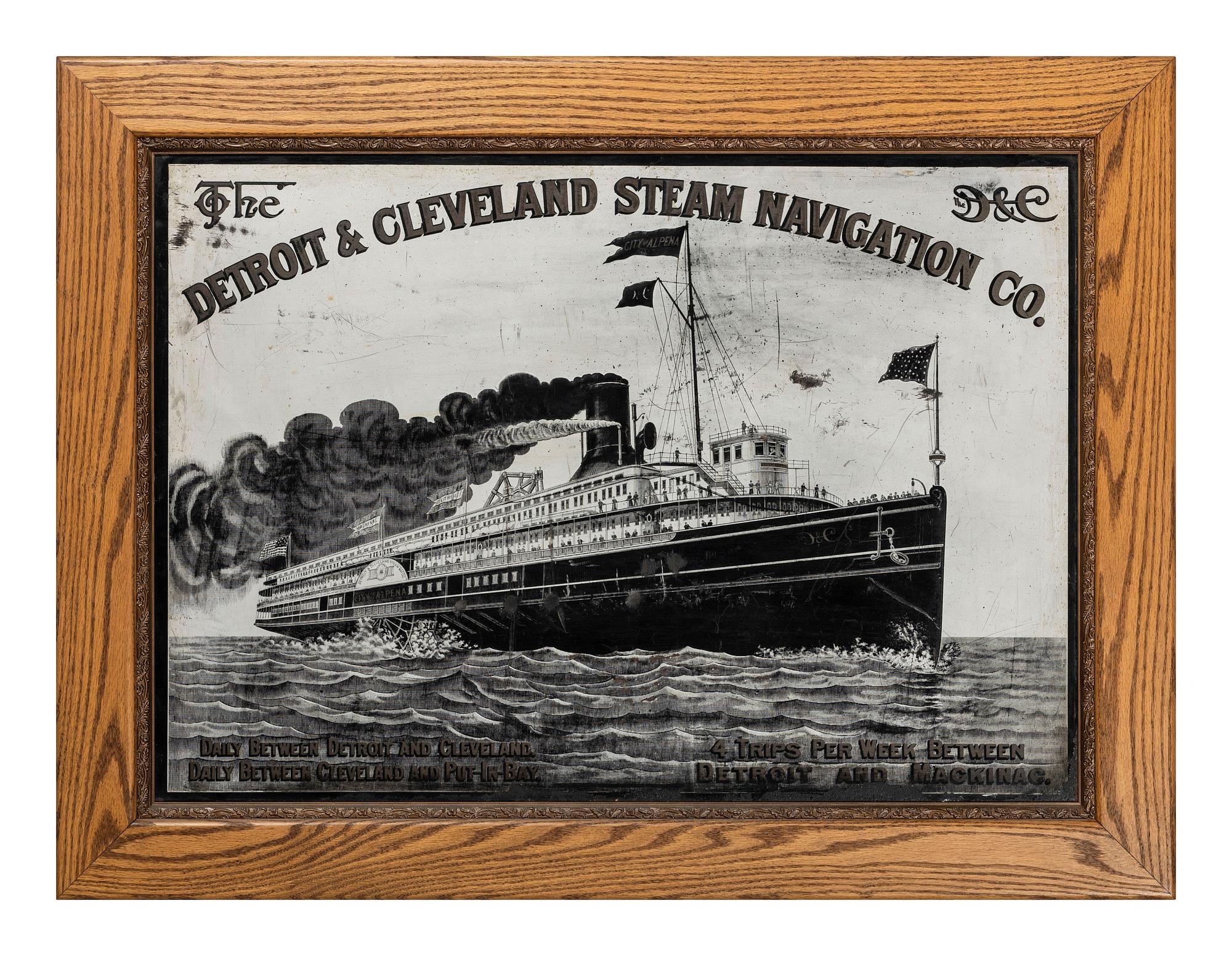 A Detroit & Cleveland Steam Navigation Co . Tin Lithograph Advertising Tray