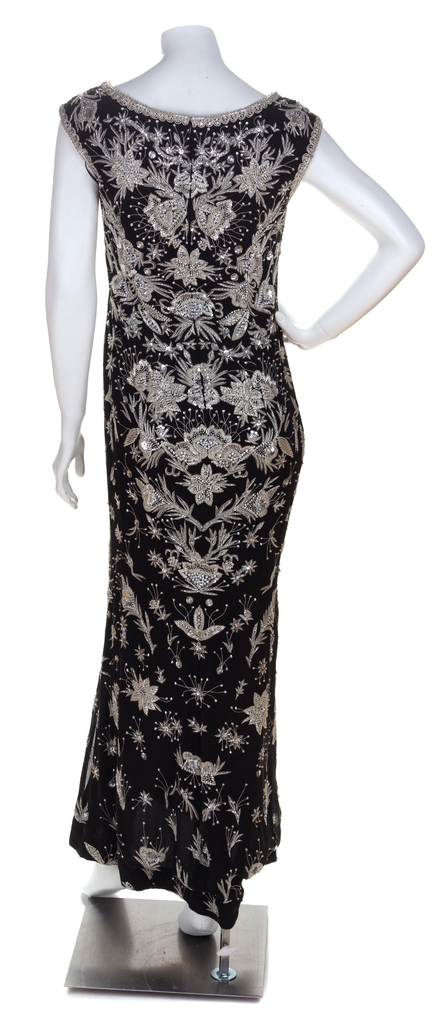 An Escada Black Silk Heavily Beaded and Embroidered Gown, Size 38.