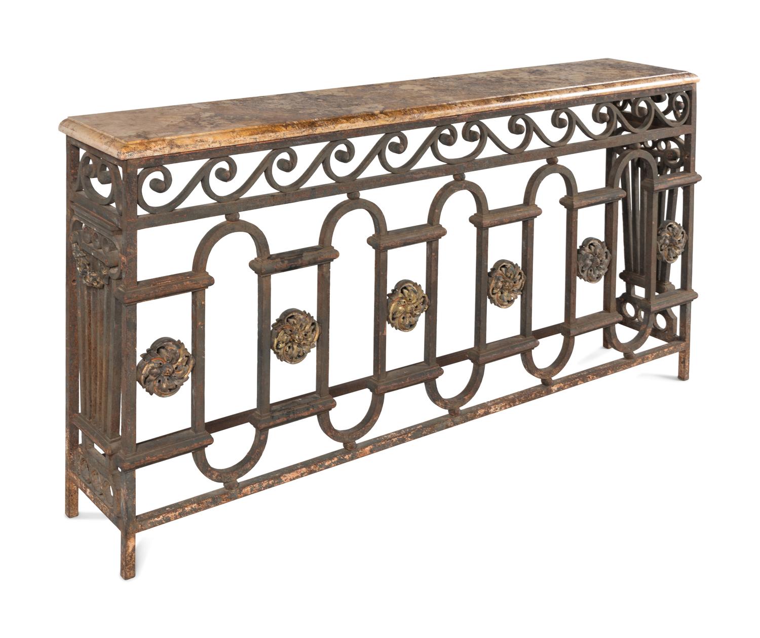 An Italian Wrought-Iron Marble-Top Console Table