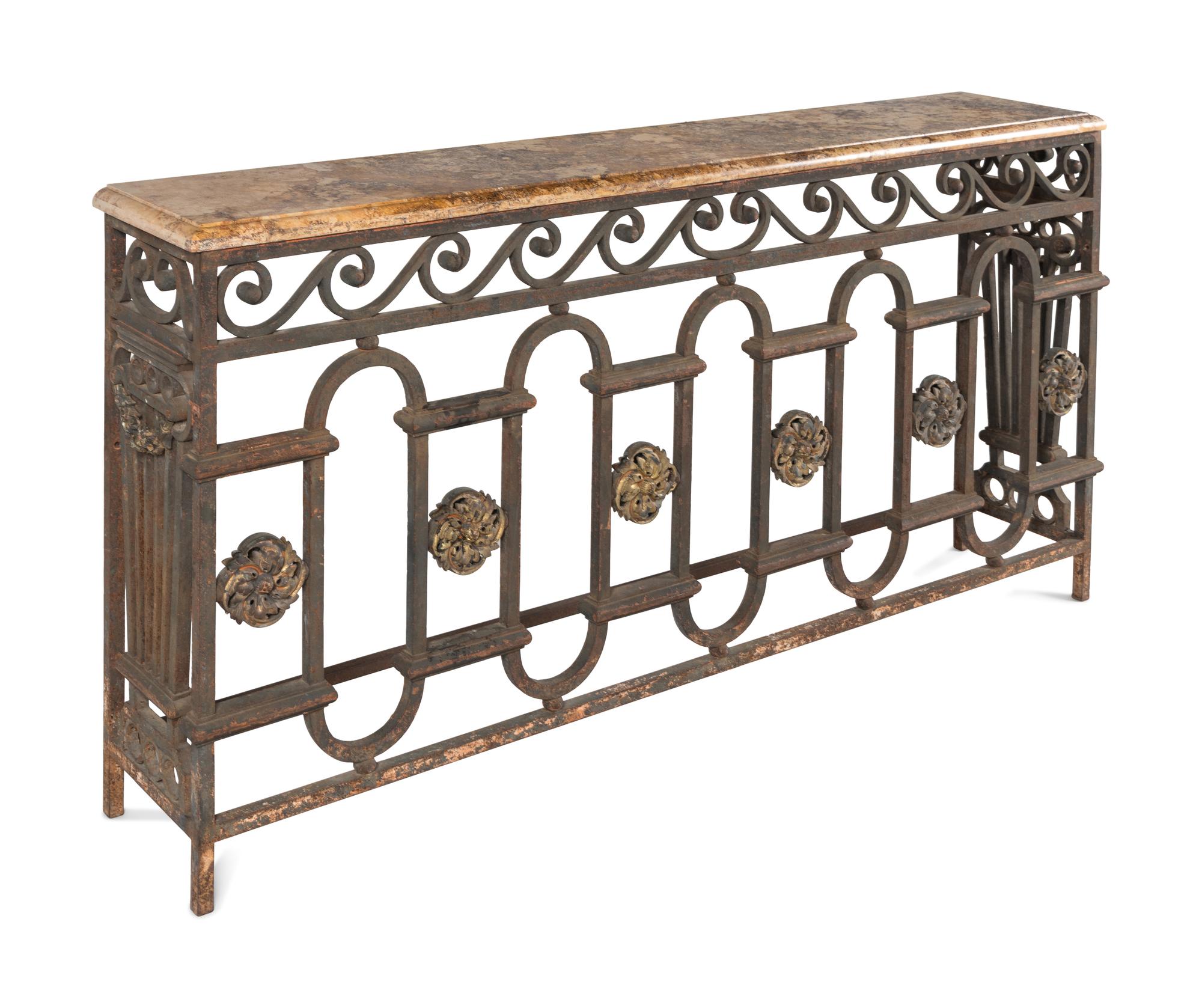 An Italian Wrought-Iron Marble-Top Console Table