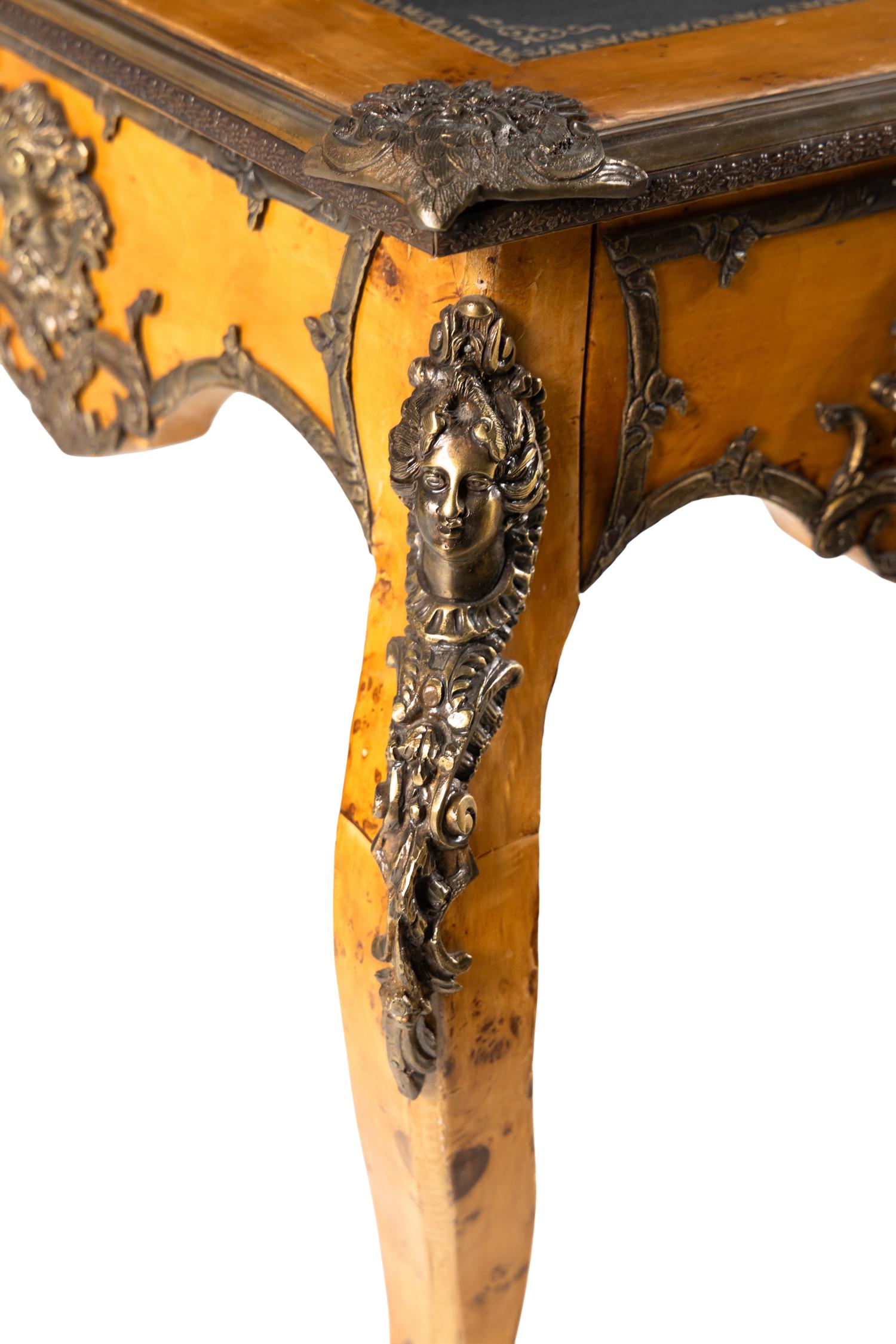 A Louis XV Style Gilt Metal Mounted Burlwood Bureau Plat