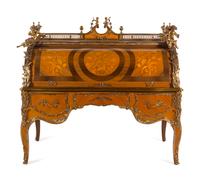 A Louis XV Style Gilt Metal Mounted Marquetry Bureau à Cylindre