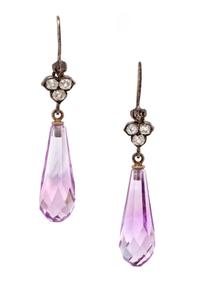A Pair of Antique Amethyst and Diamond Earrings,