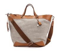 An Hermes Ecru Canvas and Fawn Barenia Calfskin Caleche-Express Medium Tote, 15.3" 14.1" 7.8".