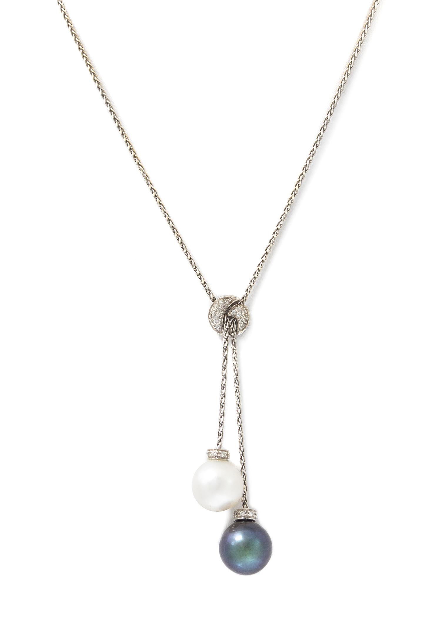 A White Gold, Cultured Tahitian Pearl, Cultured Pearl and Diamond Demi Parure, 20.30 dwts.