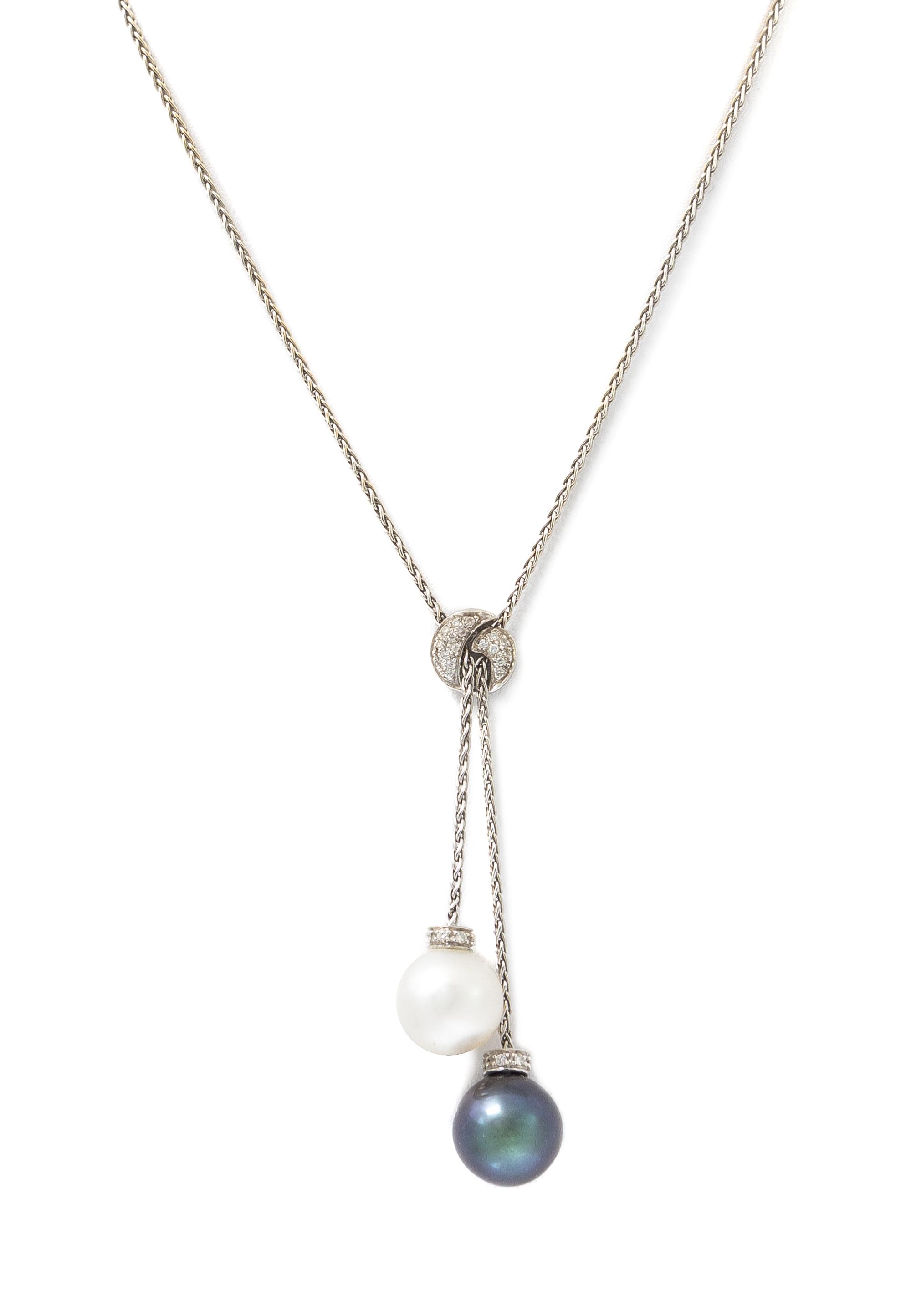 A White Gold, Cultured Tahitian Pearl, Cultured Pearl and Diamond Demi Parure, 20.30 dwts.