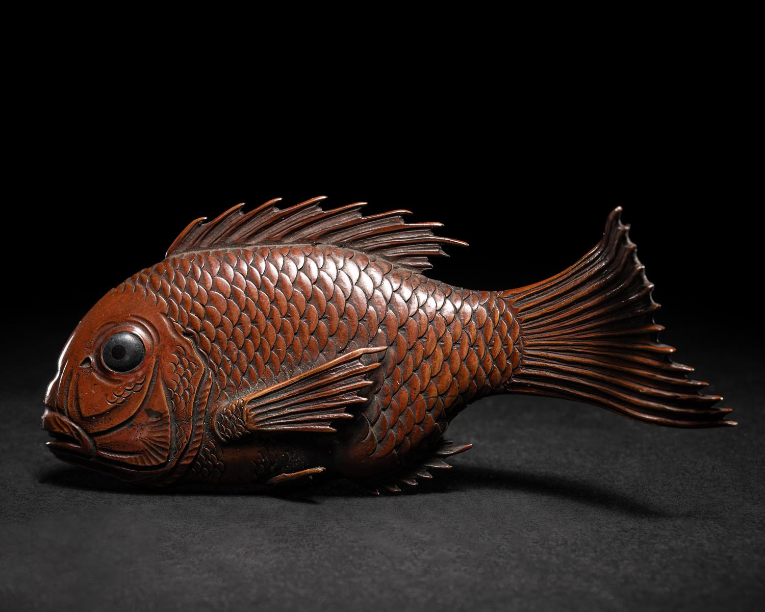 A Small Japanese Copper Alloy Okimono of a Fish