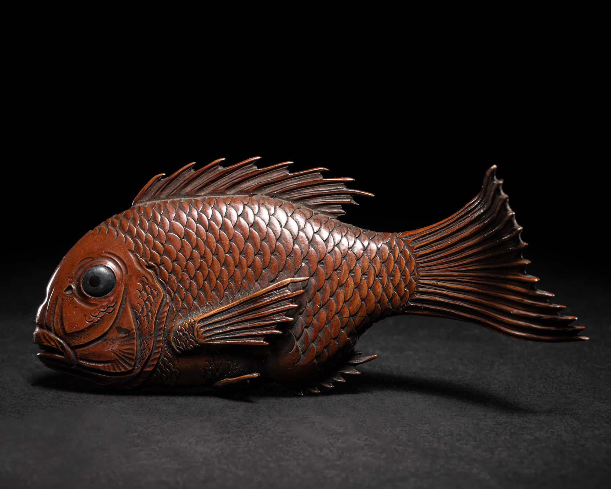 A Small Japanese Copper Alloy Okimono of a Fish