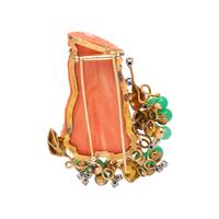 CORAL, CHRYSOPRASE AND SAPPHIRE BROOCH