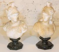 A Pair of Continental Marble Busts. Height 14 1/2 inches.