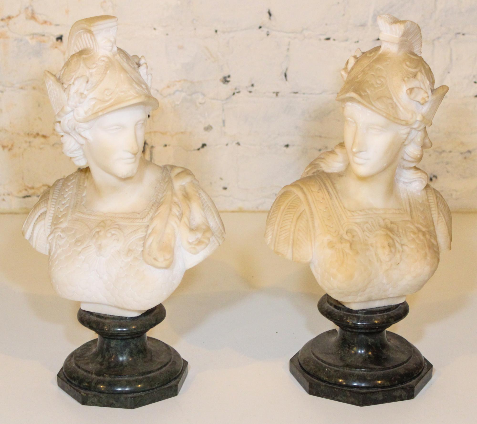 A Pair of Continental Marble Busts. Height 14 1/2 inches.