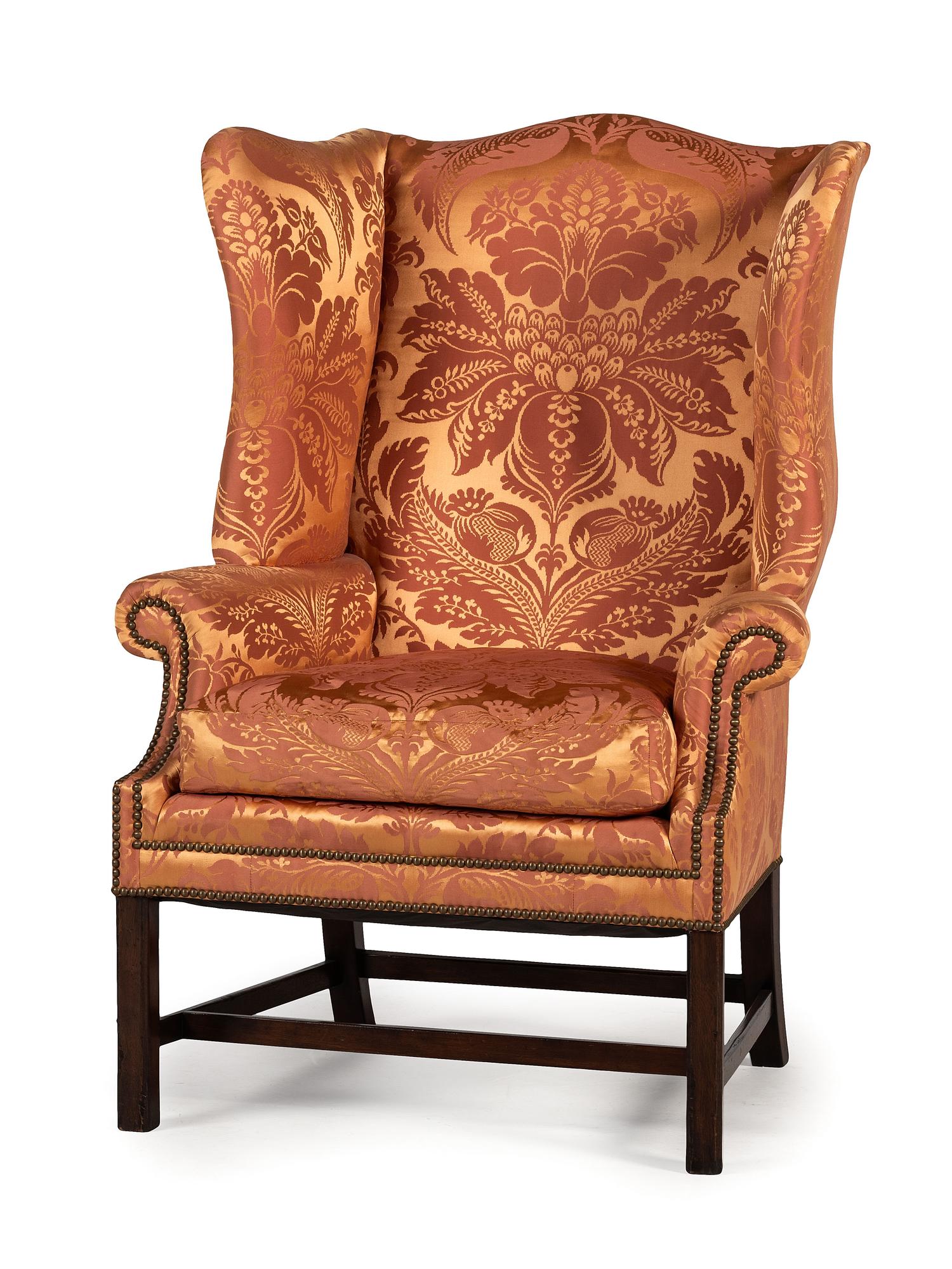 A George III Style Scalamandré-Upholstered Wingback Armchair