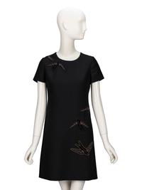 Valentino, Bird-Embroidered Black Sheath Dress