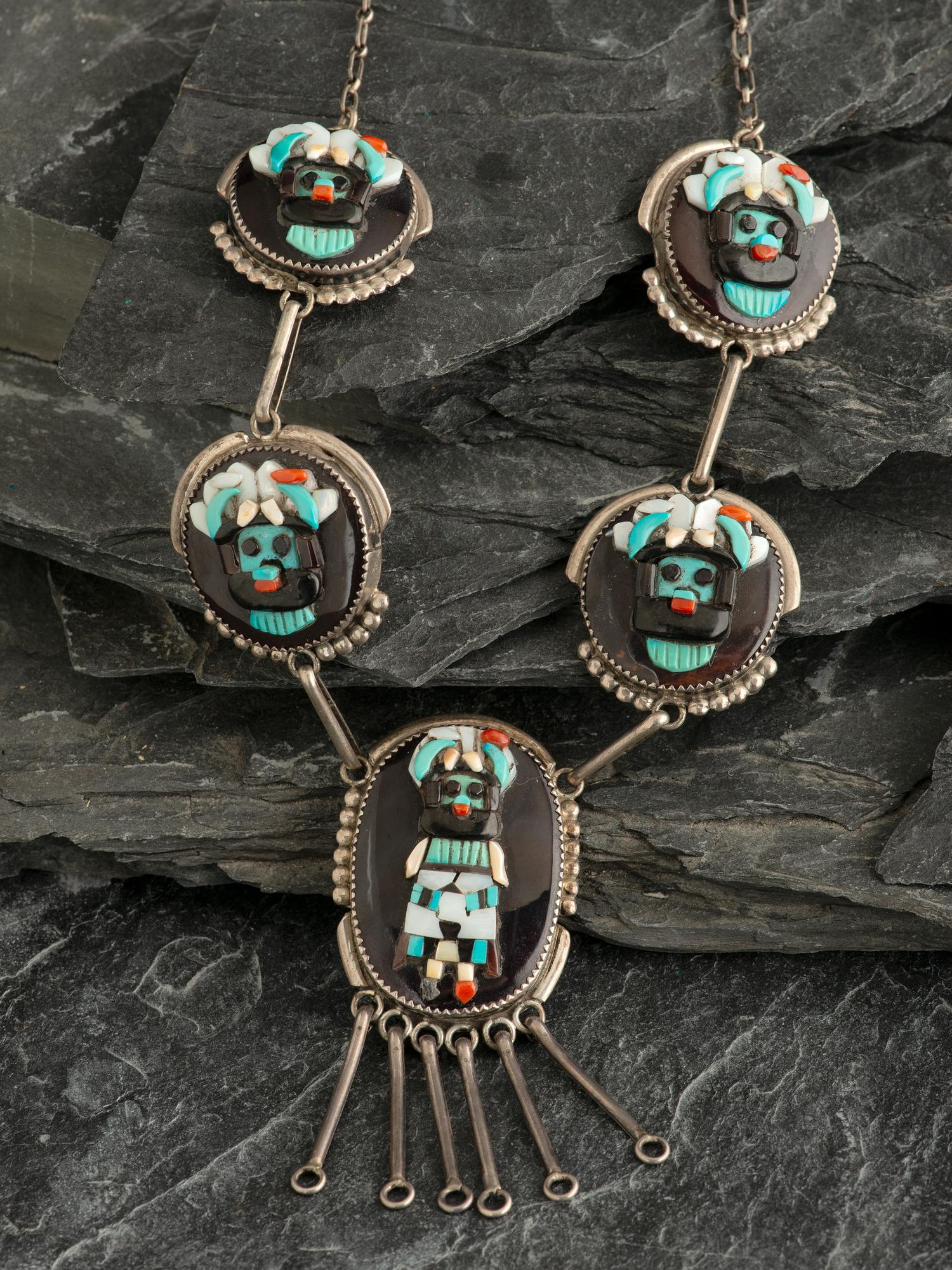 Silver and Mosaic Inlay Shalako Necklace