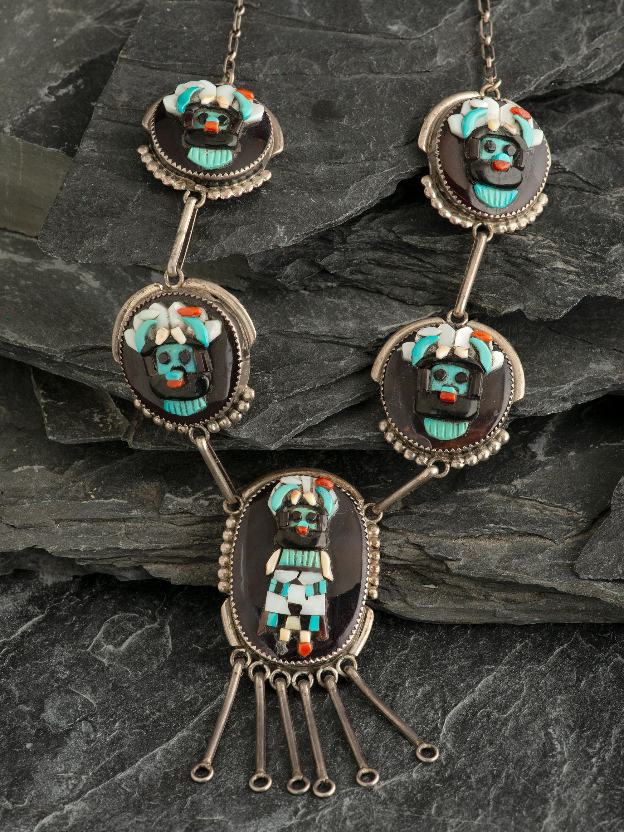 Silver and Mosaic Inlay Shalako Necklace