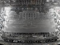 A Near Pair of Cut and Etched Glass Commemorative Covered Urns