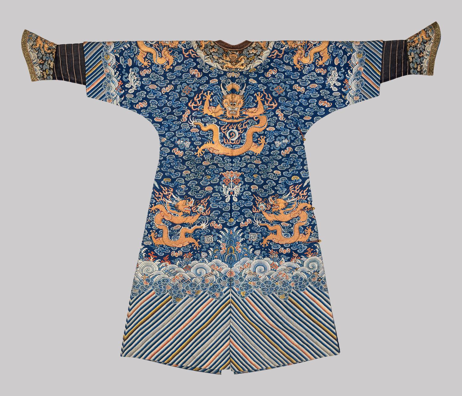 A Blue Ground Embroidered Silk Gauze Summer 'Dragon' Robe, Jifu