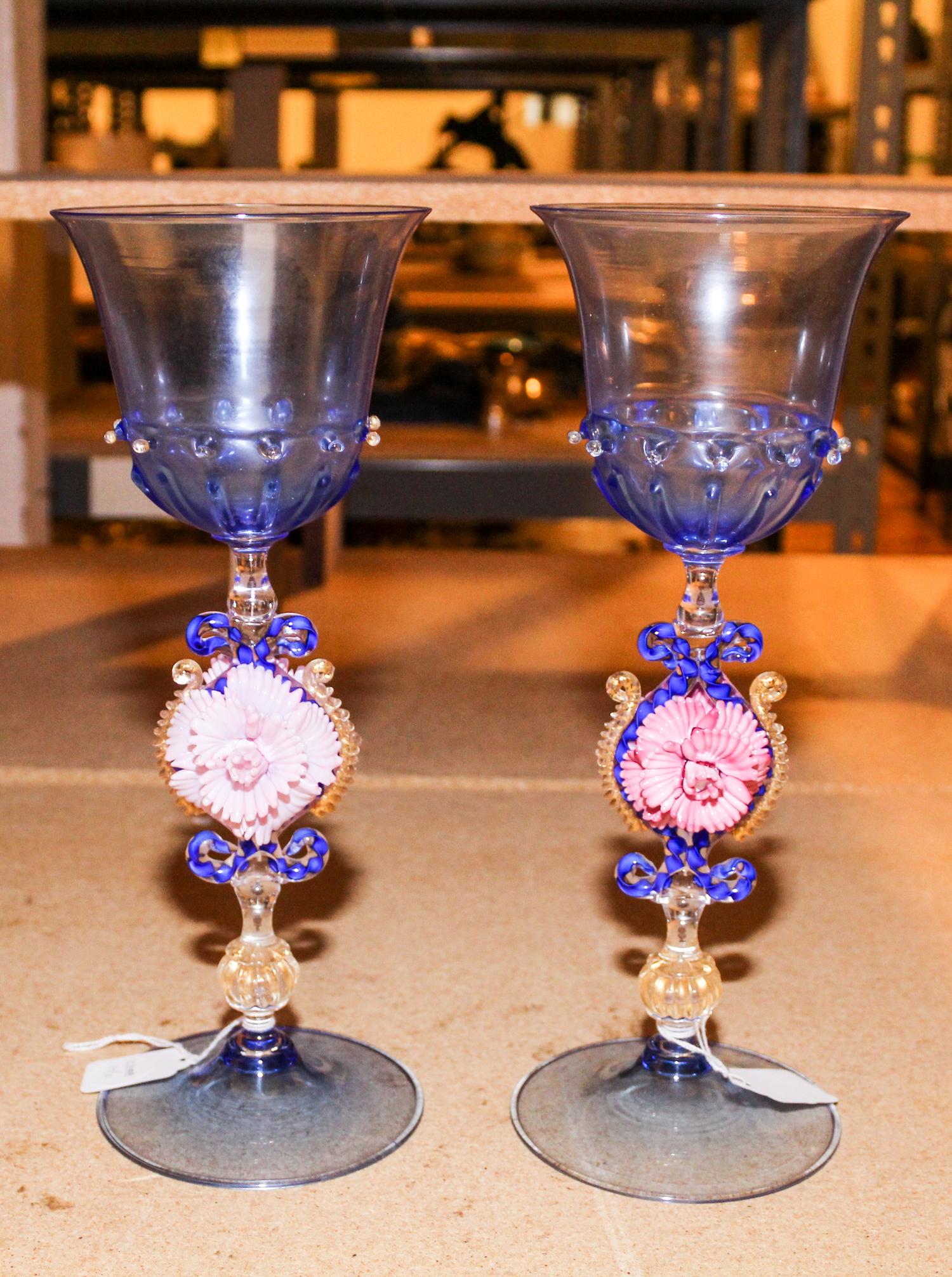 A Pair of Pauly Murano Glass Goblets Height 12 3/4 inches.