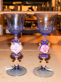 A Pair of Pauly Murano Glass Goblets Height 12 3/4 inches.